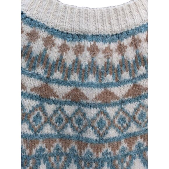 Y2K Fair Isle Sweater M Apres Ski Nordic Jumper Fuzzy VTG Anthropologie Luna Ivy - Picture 4 of 11